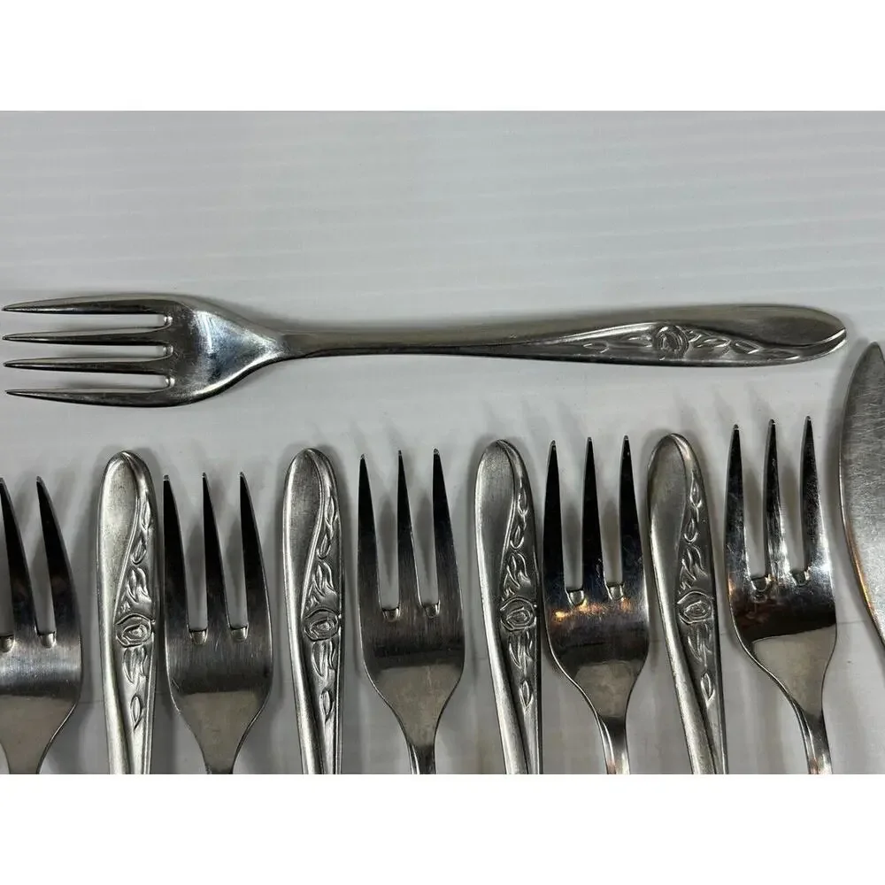 16pc Vintage SIPELIA DE-LUXE Cutlery Stainless Steel‎ Sheffield England Rose MCM